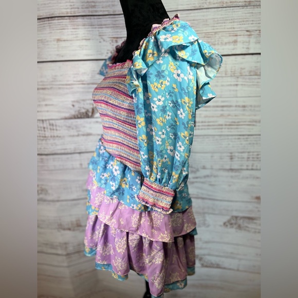 NWT Yvonne & Love Floral Blue and Purple Mini Dress - Picture 4 of 7